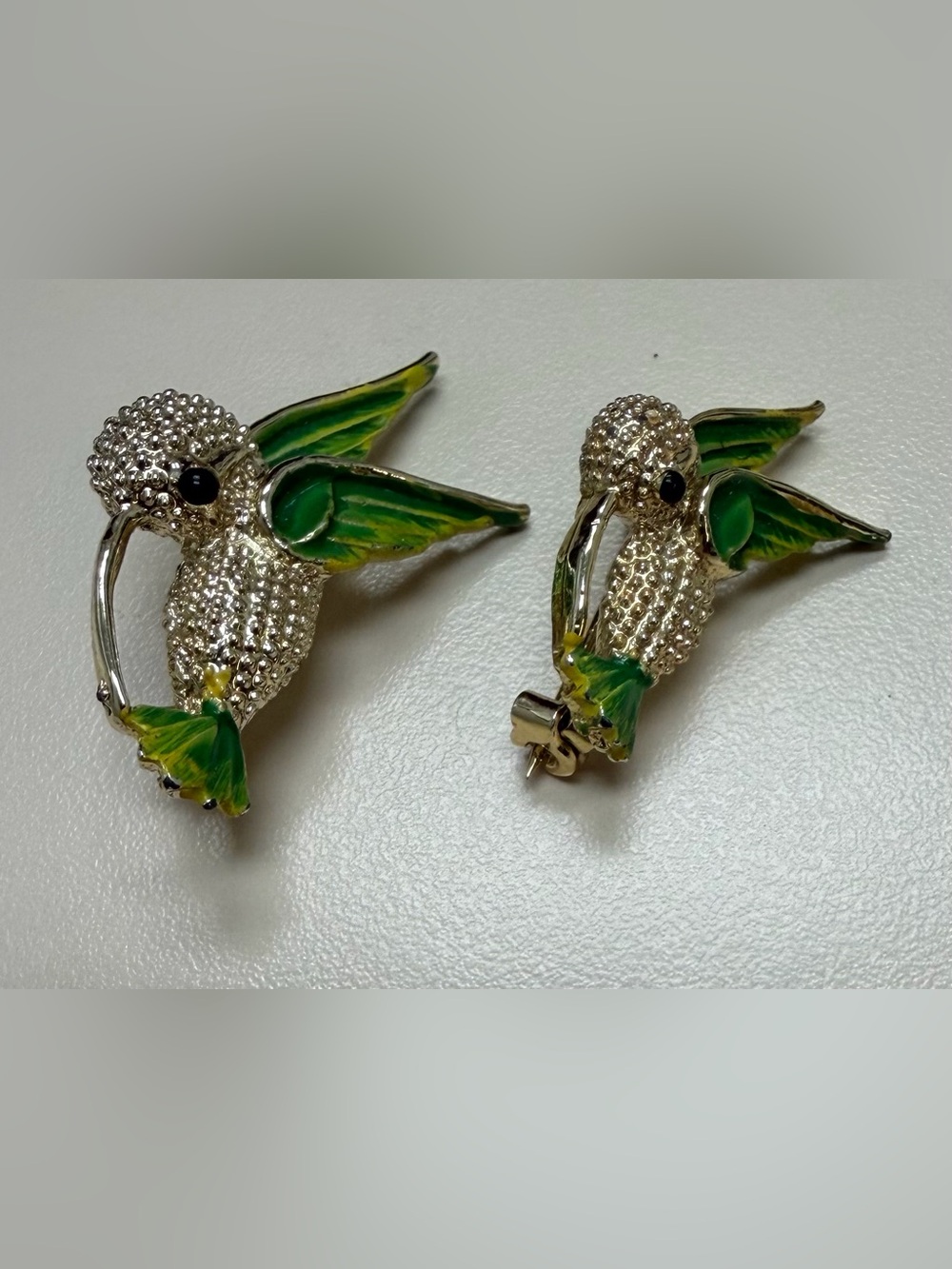 Vintage Signed Gerry's Gold Tone Enameled Hummingbird Pins - Set of 2